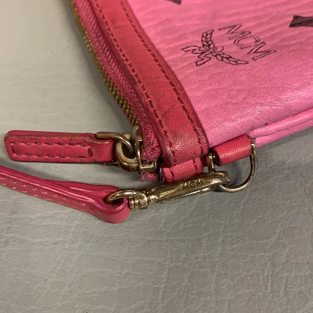 MCM Dark Pink Leather Visetos Large Pouchette Shoulder Bag Wristlet - Picture 5 of 12